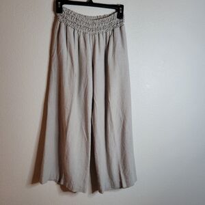 BCBG Maxazria Tan Wide Leg Linen/Rayon Pants With Gathered Waist Ladies Medium.